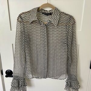 Parasuco Funky Black and White Striped Sheer Blouse